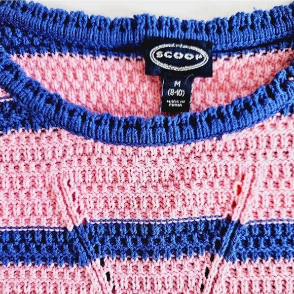 Scoop NYC Blue Pink Striped Crochet Knit Open Knit Midi Dress in Surf the Web M - Picture 8 of 10